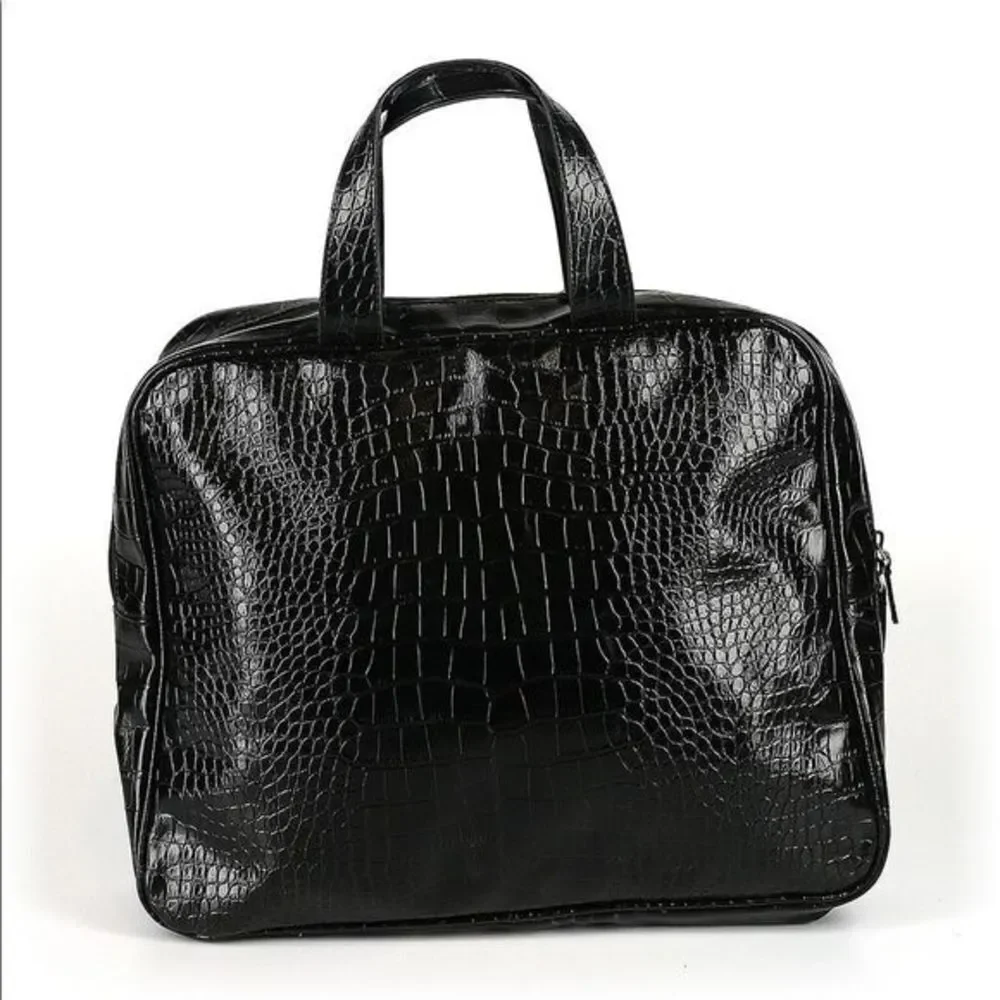 Saks Fifth Avenue shiny black crocodile patterned laptop bag‎ or purse